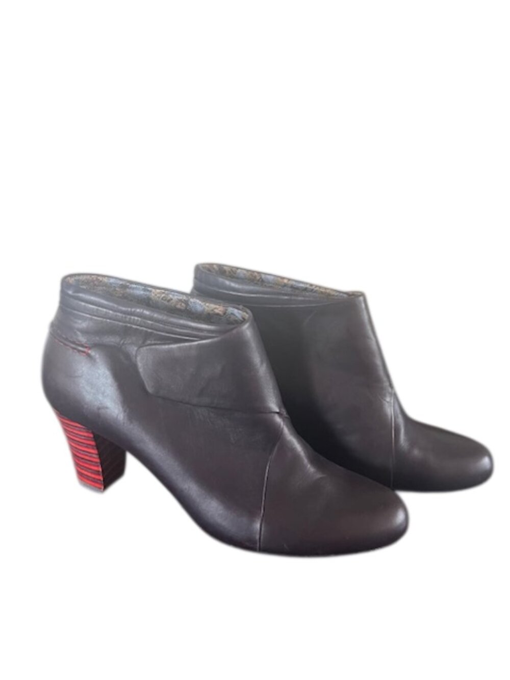 Camper Dark Brown‑Plum Leather Ankle Booties – Striped Heel Detail Size 7/40